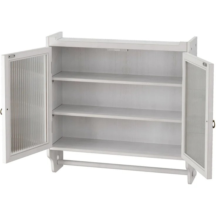 DESVIAE Regal als Wandschrank mit Glastüren und 3 Stauebenen, 63x60x18 cm, Massivholz, MDF und Glas, Weiß – Bild 8