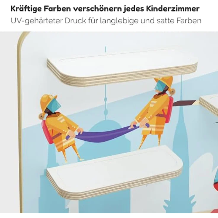 stadtecken Holzregal für Musikbox I Geeignet für die Toniebox und ca. 50 Tonies I Perfekte Tonie Aufbewahrung im Kinderzimmer I Zum Aufstellen oder Aufhängen (Feuerwehr, Groß) – Bild 6