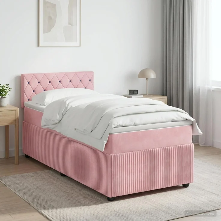 vidaXL Boxspringbett mit Matratze mit Kopfteil Rosa 90 x 190 cm Samt 3453046 – Bild 4