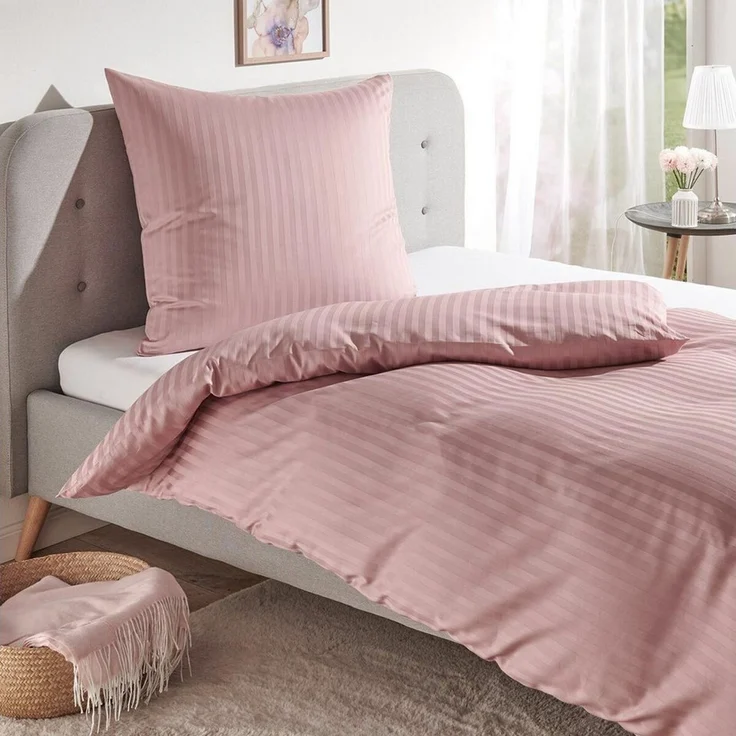 TRAUMSCHLAF Bettwäsche Stripe, Mako Satin, 2 teilig, hochwertige Satin Bettwäsche – Bild 2