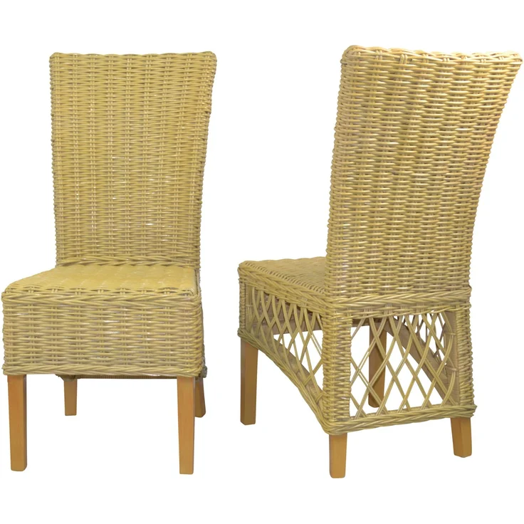 Rattanstühle/Esszimmerstühle im 2er-Set, handgeflochten, beige – Bild 1