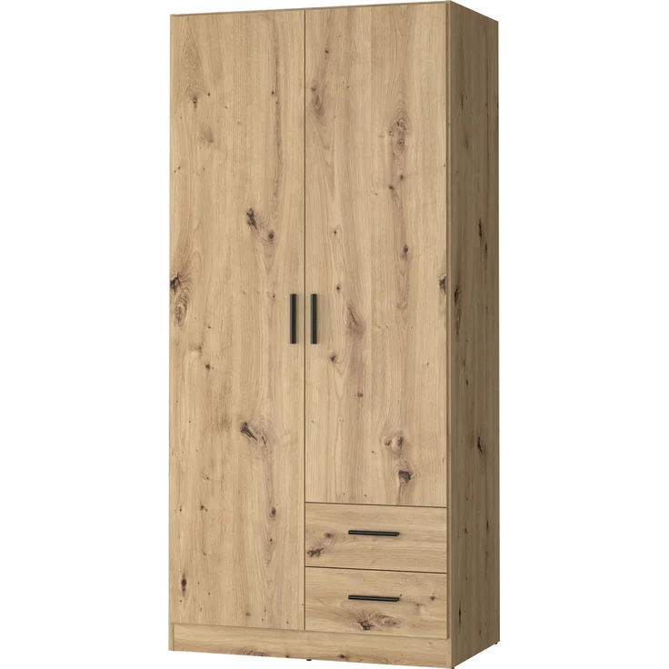 Forte JOAKIM Kleiderschrank 90, Skandi-Stil Schrank, 2-türig, 2 Schubladen, Einlegeböden, Kleiderstange, Holzwerkstoff, Artisan Eiche Holzdekor, 90,8 cm breit x 197 cm hoch x 54 cm tief – Bild 8