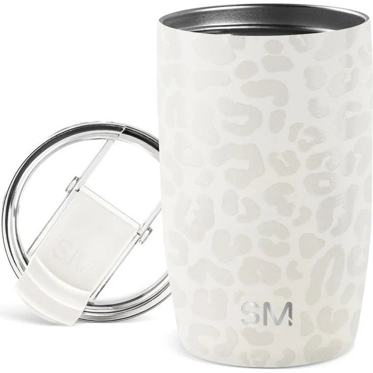 Simple Modern Thermobecher Kaffeebecher to go mit Klappdeckel | Isolierter Edelstahl-Kaffeebecher | Geschenke für Frauen und Männer | Voyager | 350ml | Cream Leopard
