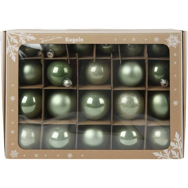 TrendLine Weihnachtskugeln aus Glas Ø 5 cm,6 cm,7 cm salbei grün 42 Stück – Bild 2