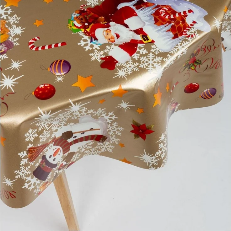 laro Tischdecke 140cm rund Wachstuchtischdecke Garten Weihnachten Schneemann Gold Weiß – Bild 4