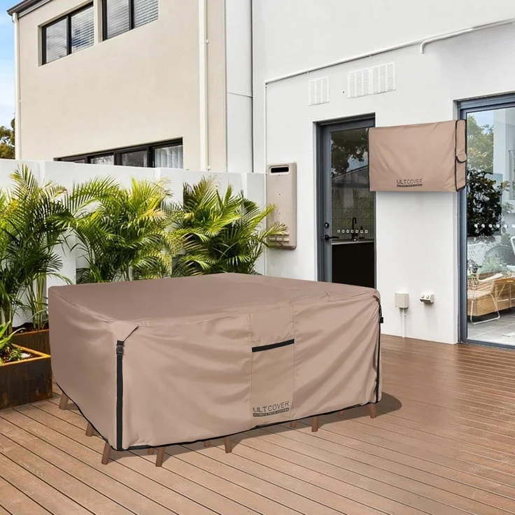 ULTCOVER Rechteckige Abdeckung für Terrassentisch – 600D Robustes Segeltuch, wasserdicht, für Esstische und Stühle, allgemeine Zwecke, Möbelabdeckung, Größe 224 x 166 x 71 cm (L x B x H) – Bild 6