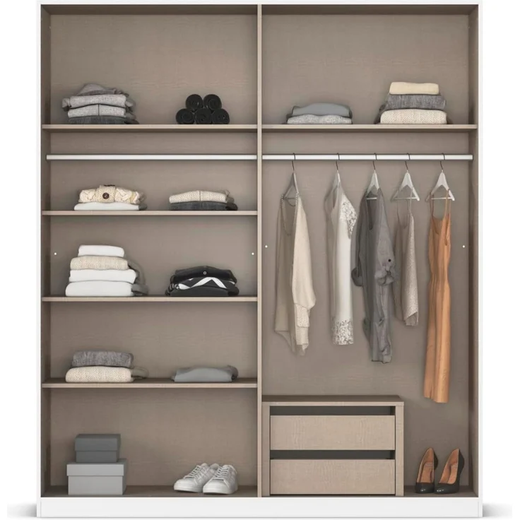 Rauch Möbel Alabama, Kleiderschrank für Schlafzimmer, Kinderzimmer, Wohnzimmer, Garderobe, Flur, 4-türig, Spiegel, mit Zubehör Premium, Farbe Weiß/Eiche Artisan, Holz, Breite 181 cm – Bild 6