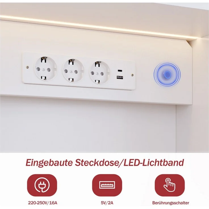 HOMALL Highboard Küchenbuffet Sideboards,Geschirr Insel Schrank (mit LED-Beleuchtung,Steckdose,staubgeschützter Glastür) – Bild 4
