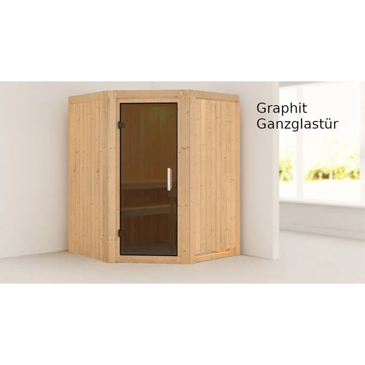 Karibu Sauna Larin + 9kW Saunaofen mit integrierter Steuerung Klarglas Ganzglastür – Bild 6