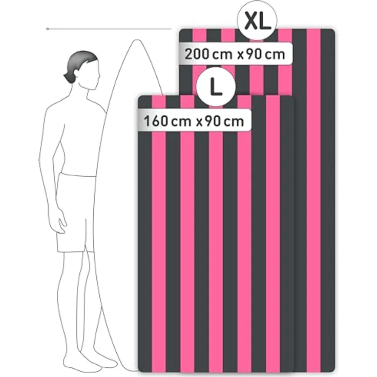 Fit-Flip Strandtuch XXL Mikrofaser, leicht und schnelltrocknend, 100% recyceltes Strandhandtuch, Pink-Dunkelgrau gestreift, 200x90cm – Bild 4