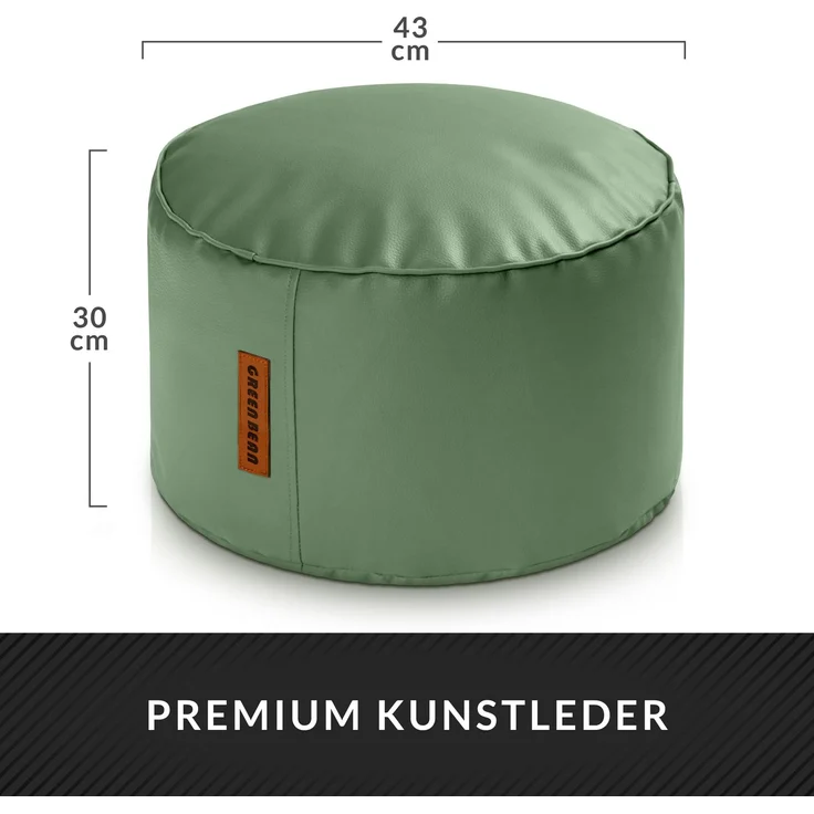 Green Bean® Sitzhocker aus Kunstleder - Pouf mit EPS Perlen Füllung - 43 x 30 cm - perfekte Ergänzung zum Sitzsack - Hellgrau-Grün – Bild 4