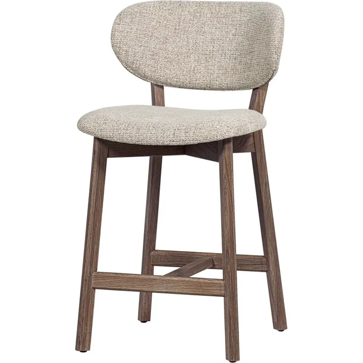 Barhocker Udar - Melange-Stoff Natur, Gestell Braun