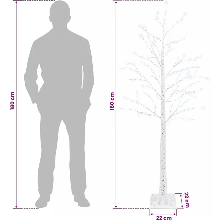 vidaXL Birken-Weihnachtsbaum Weiß 22 x 22 x 180 cm Kunststoff 319 LEDs 42055356 – Bild 7