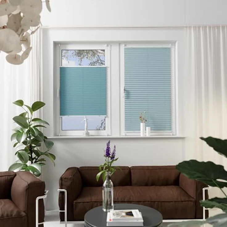 K-home Klemmfix-Plissee Florida Petrol 100x210 cm (B x L) einzigartiges Design mit bezauberndem Lichteffekt – Bild 4