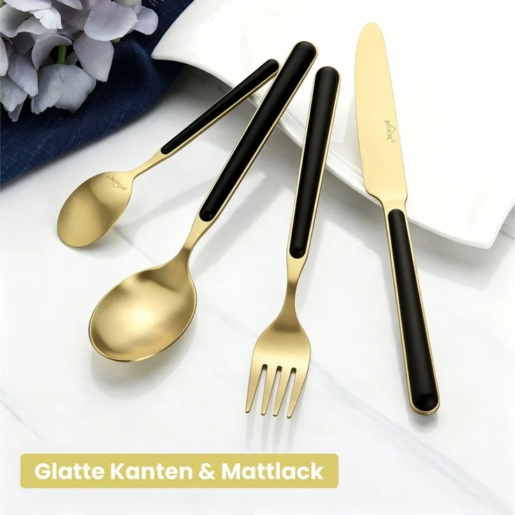 HOMELUX Besteck-Set 24 teilig Essbesteck Set, Edelstahl glänzend,ergonomisch,elegante Gold, 6 Personen, Edelstahl,Titan-Beschichtung,Matt poliert,hochwertiger Besteckkasten – Bild 4