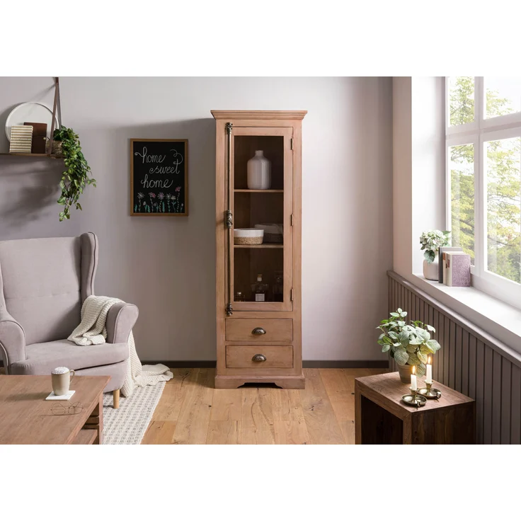 Vitrine Mango 65x45x190 beige geölt TOULOUSE #02 – Bild 9