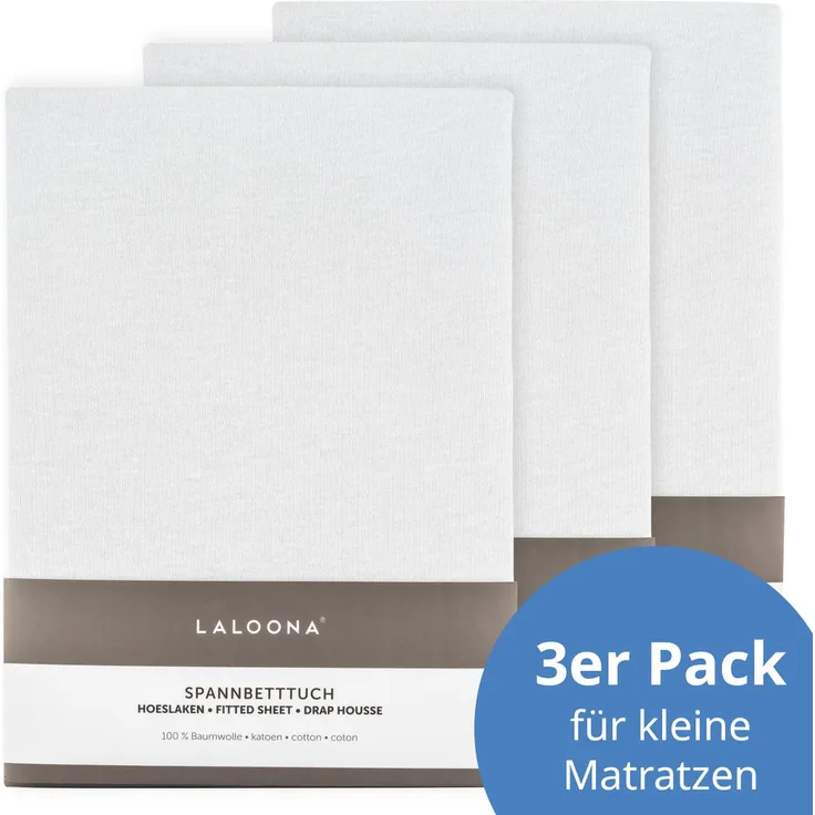 LaLoona Spannbetttuch 3er Pack, Babybettlaken für kleine Matratzen 40 x 90 cm, 100% Baumwolle, Weiß