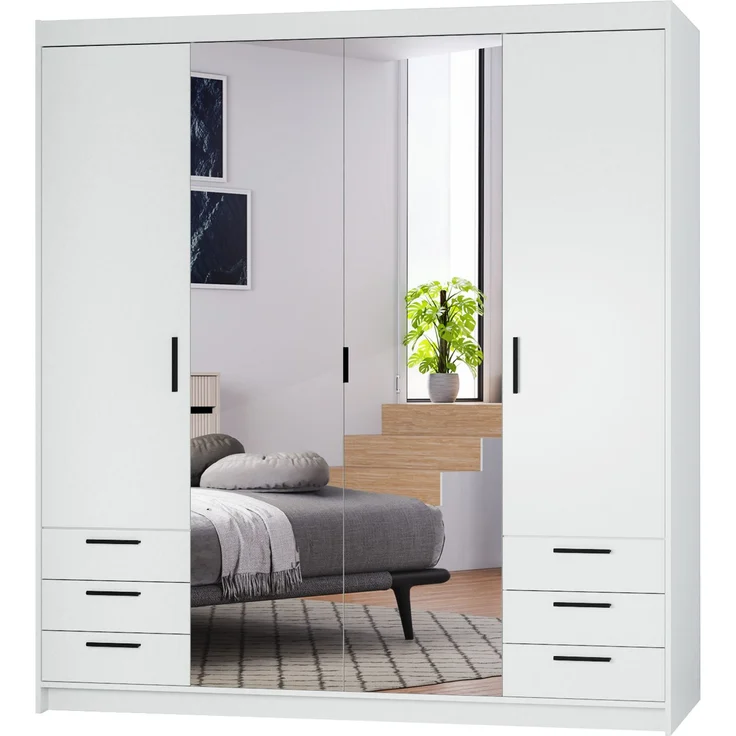 AX LIVING Weiß Kleiderschrank mit Spiegel Storicos 4T6S 176,3cm Groß – Bild 2