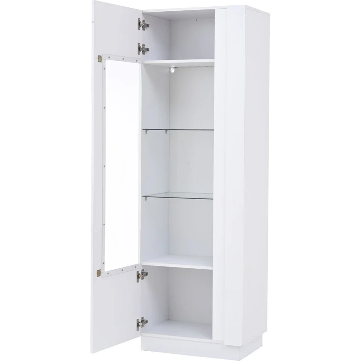 60*40*180cm Schrank,Vitrine ausSchranktür aus Acryl,Vitrine Hochglanz Lagerschrank mit LED-Beleuchtung, 3 Glasboden ,Highboard, Aufbewahrungsschrank, Hochschrank, Sofaschrank,Weiß – Bild 10