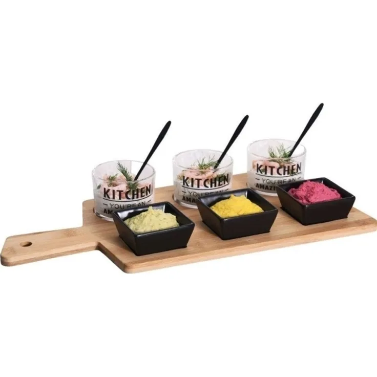 Excellent Houseware Schüsseln SET für Vorspeisen/Tapas auf Bambusbrett 10-tlg.
