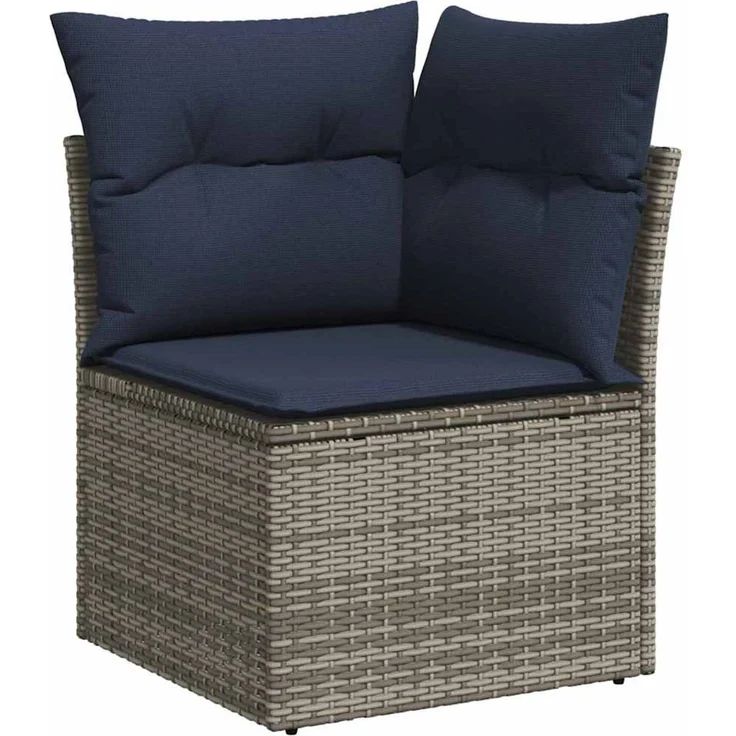 vidaXL Garten-Sofa-Set mit Kissen mit Speicher 7 pcs Grau Poly Rattan 3360236 – Bild 7