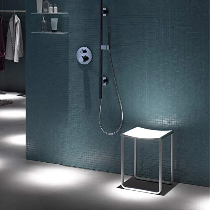Keuco Bad-Hocker in Chrom und weiß, Anti-Rutsch Füße für die Dusche, bis 100 kg, 46,9 cm hoch, Design-Badhocker, Dusch-Sitz, Plan – Bild 5