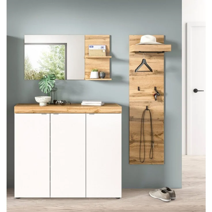 OTTO home Garderoben-Set MAMBO II, 3-teilig, hängend oder stehend montierbar, (3-St, bestehend aus: Schuhschrank, Spiegel & Garderobenpaneel), Garderoben-Kombi, Garderobe, Flur, Diele – Bild 2