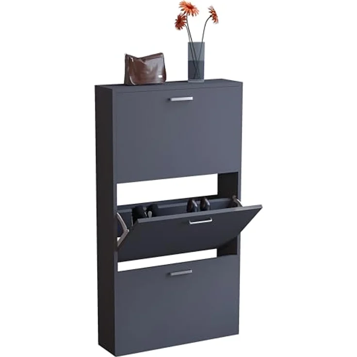 Mid.you Schuhschrank Sulos, stehend, Anthrazit, Kunststoff, 59x108x17 cm, Schuhaufbewahrung – Bild 1