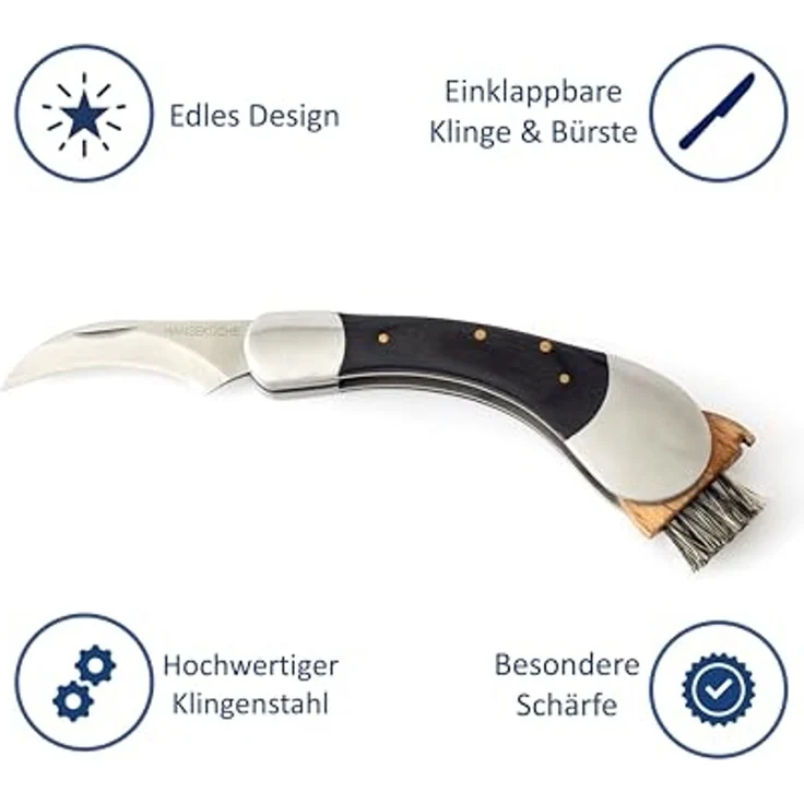 Hanseküche Gemüsemesser Pilzmesser mit Bürste, klappbar, rostfreier Edelstahl – Bild 5