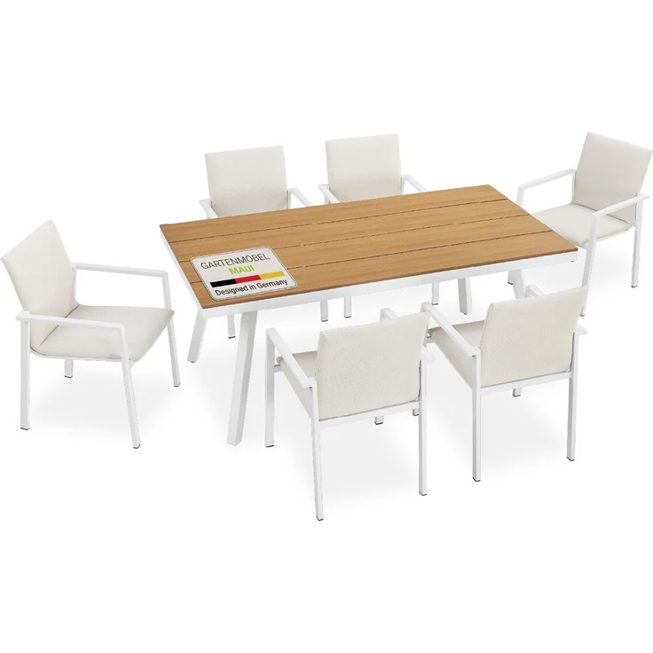 Juskys Premium Gartenmöbel Set Maui - Tisch mit 6 Stühlen - Alu & Polywood - langlebig & wetterfest - Kissen schnelltrocknend - Terassenmöbel - Beige – Bild 1