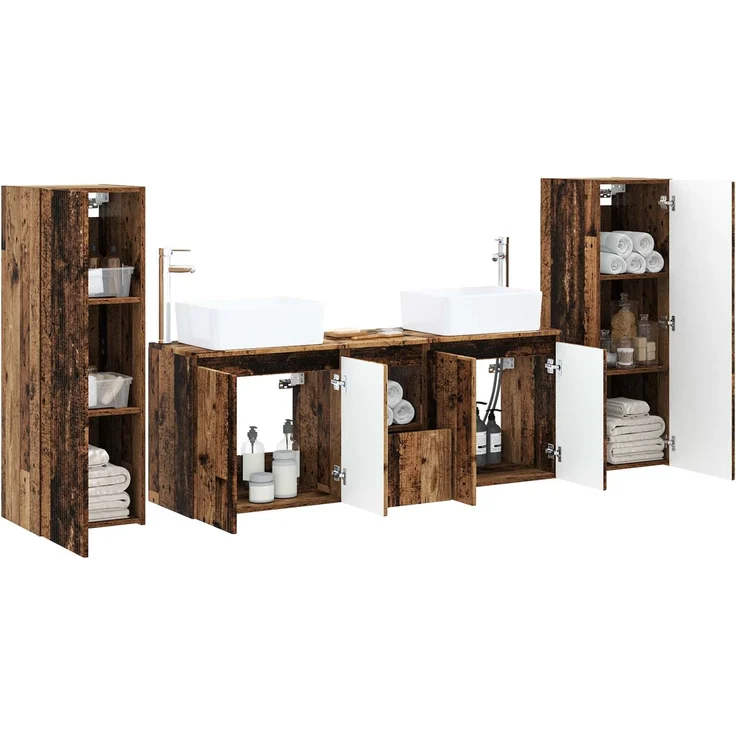 vidaXL Badezimmerschrank-Set 5 stk. Altholz 136 x 35 x 80 cm 3406001 – Bild 3