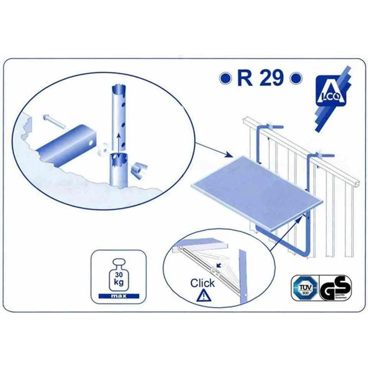 ALCO Balkonhängetisch 100x50 cm halbrund weiß höchenverstellbar klappbar – Bild 3