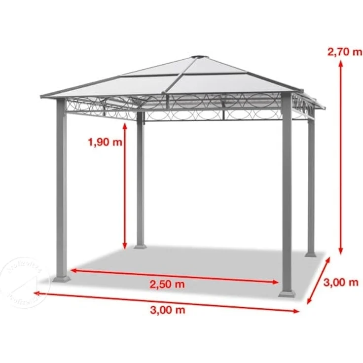 Gartenpavillon 3x3 m wasserdicht ALU Deluxe Pavillon mit 4 Seitenteilen Partyzelt in taupe lichtdurchlässiges PC Dach – Bild 9