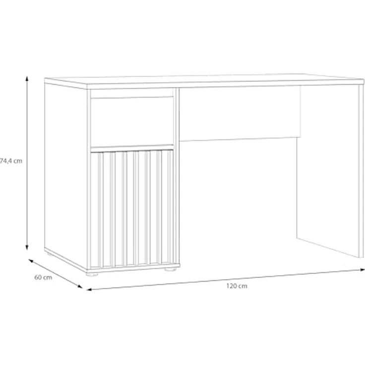 Forte ELISTON Schreibtisch 120, moderner Schreibtisch mit Lamellendesign, Schrank und Schublade, Schlafzimmer, Büro, Mauvella Eiche Holzdekor|Kashmir Beige, 120 cm breit x 74,4 cm hoch x 60 cm tief – Bild 3