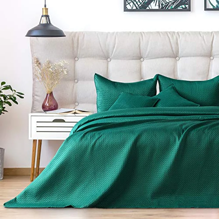 AmeliaHome Tagesdecke 260x280 cm dunkelgrün Bettüberwurf zweiseitig Prägung Matt Satin Carmen – Bild 3