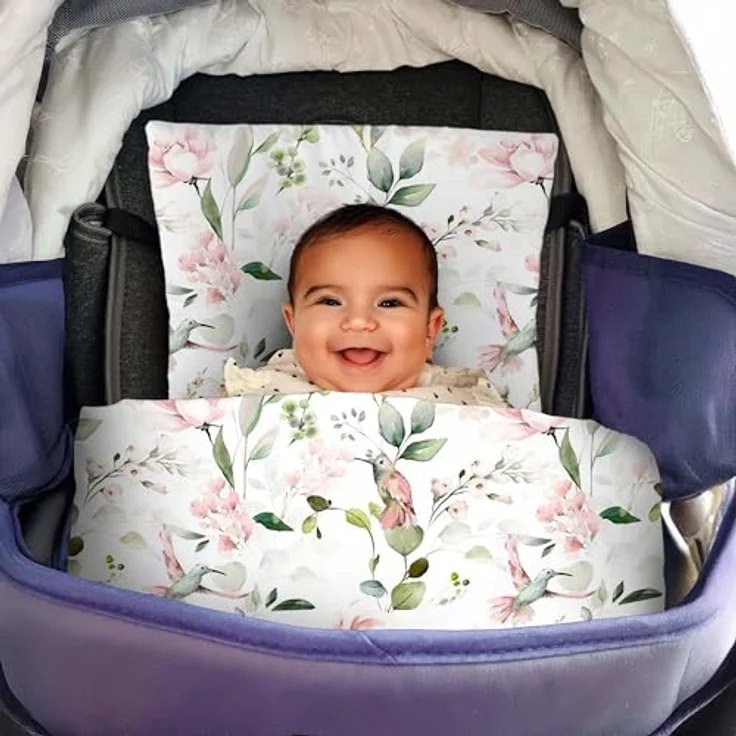 Amilian Babybettwäsche Kinderwagenset - 2tlg. Kinderbettwäsche - 80x80cm + 35x40cm, 100% Baumwolle, 2 teilig, Bettwäscheset für Kinderwagen, Wiege, Babybett - Baby Bettwäsche – Bild 4