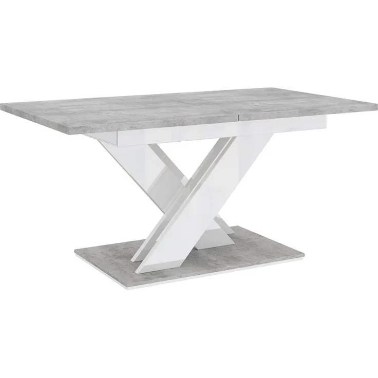 MEBLINI Esstisch Ausziehbar - 140-180x80x75cm - BRONX - Betonoptik/Weiß Hochglanz - Esszimmertisch Modern - Küchentisch - Säulentisch - Ausziehtisch - Dining Table