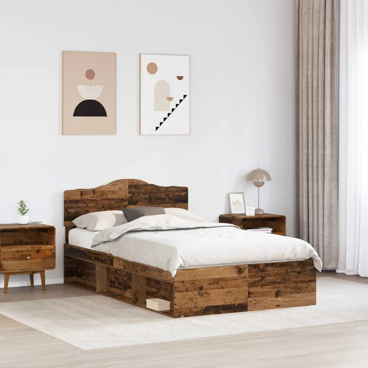 vidaXL Bettrahmen Altholz 135 x 190 cm Massives Kiefernholz 3412914 – Bild 2