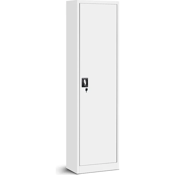 Aktenschrank Büroschrank Metallschrank Lagerschrank 4 Fachböden Flügeltür Drehgriff Pulverbeschichtung Metall 185 x 45 x 40 cm (White)