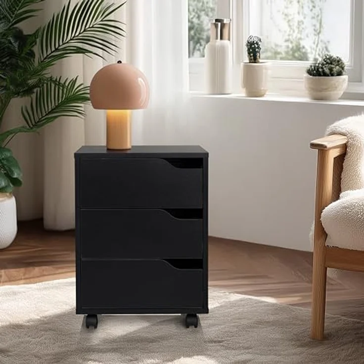 MID.YOU Rollcontainer, Schwarz, Holzwerkstoff, 3 Schubladen, 40x52.5x40 cm, ideal für das Arbeitszimmer – Bild 4