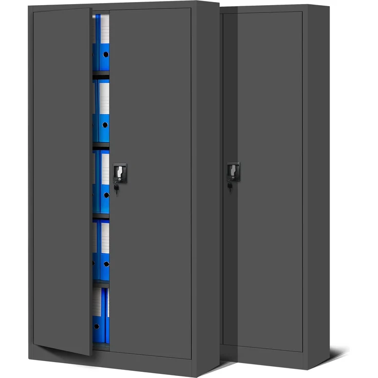 Jan Nowak 2er Set Metallschrank Jan 185 x 90 x 40 cm - Metall Aktenschrank Abschließbar mit 2 Türen, Mehrzweckschrank mit 5 Ebenen, Büroschrank aus Stahlschrank mit Pulverbeschichtung - Anthrazit