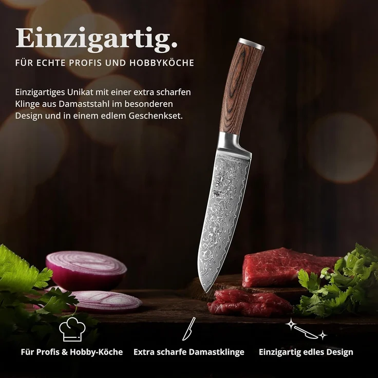 Wakoli Santokumesser EDIB Sakura Damast Santoku Messer Küchenmesser 17 cm Klinge, aus 67 Lagen Damaststahl, VG-10 Kern – Bild 2