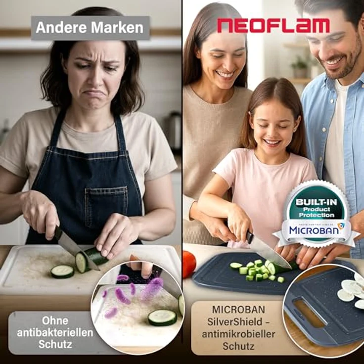 NEOFLAM® Schneidebrett BiJu Antibakterielles Schneidebrettset, 3tlg. - Granitschwarz/Grau, Kunststoff (PP), (3-St) – Bild 6