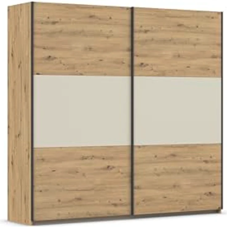 Rauch Möbel Neo, Schwebetürenschrank, Kleiderschrank, Kleiderschränke, Garderobe, Schrank mit Stauraum, 2-türig, Farbe Eiche Artisan/Champagner, 218 x 210 x 59 cm – Bild 2