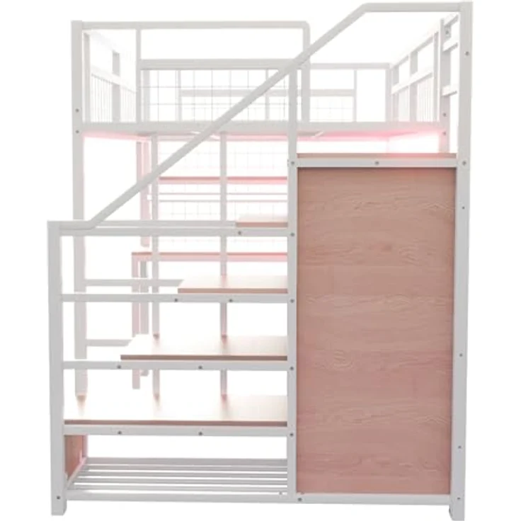 Ball & Cast Loft Bed (140x200 cm) mit Aufbewahrungsleiter und Einfachem Kleiderschrank, Metal Hochbett mit Tisch + Netzregal, Stabil & Rauschlos, Weiß – Bild 10