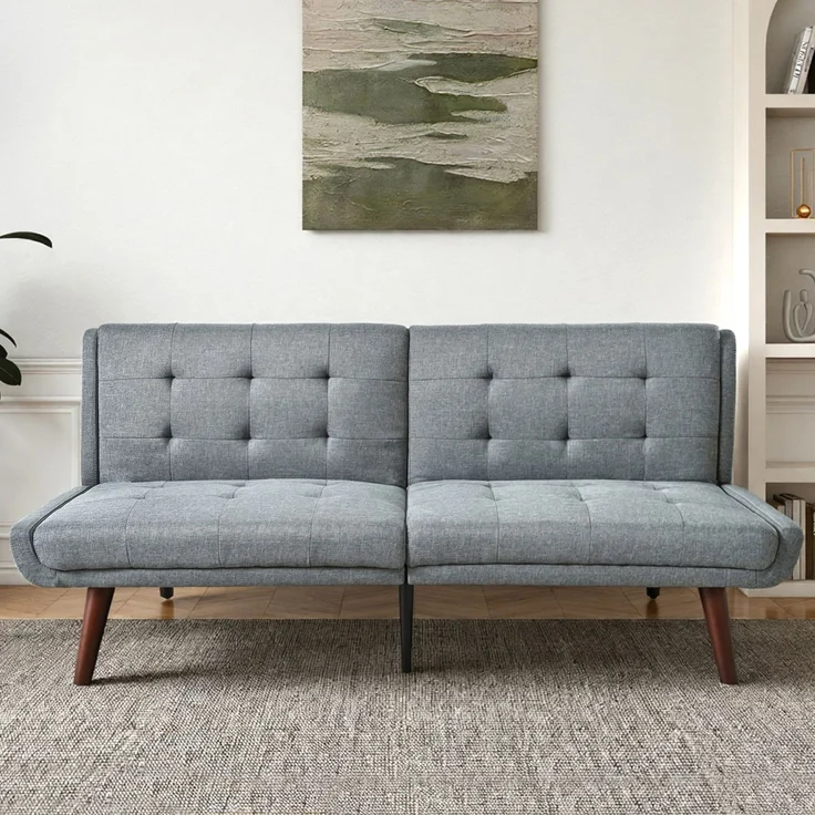 2-Sitzer Schlafsofa H 70 x T 157 x B 51 cm aus Leinen-Mischgewebe mit 5-fach verstellbarer Rückenlehne in Grau – Bild 3