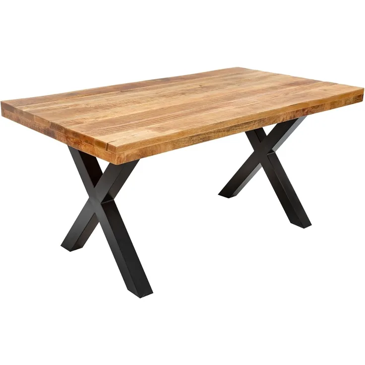 riess-ambiente Esstisch IRON CRAFT 160cm natur / schwarz · bis 6 Personen (Einzelartikel, 1-St), Massivholz · Metall · X-Gestell · Mangoholz · Industrial Design