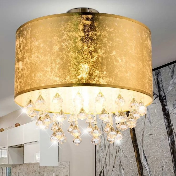 GLOBO LIGHTING LED Deckenleuchte, Leuchtmittel inklusive, Warmweiß, Kristall Deckenleuchte gold Esszimmer LED Deckenlampe