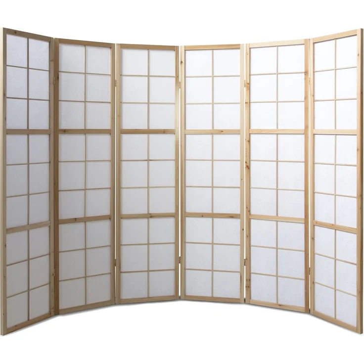 Homestyle4u Paravent 6-tlg., Holz natur / Reispapier weiß, 264x175 cm – Bild 4