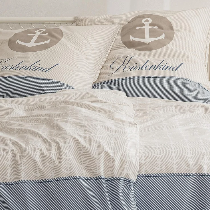 MTOnlinehandel Bettwäsche Küstenkind Anker, 100% Baumwolle, ideal als Partnerbettwäsche, Renforcé, 4 teilig, maritime Anker Bettwäsche gestreift – Bild 5